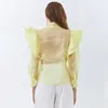 BOWKROT рубашка для женщин стойки воротник фонарь с длинным рукавом богемный стиль ruffles блузка женская осенняя одежда 210524