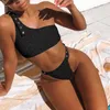 Sexy Women Bikini Set 2 Piece One Shoulder Color Solid Brazilian Push Up Thong Swimwear Fashion Beachwear Bathing Suits 210611