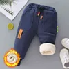 Inverno criança espessa calças de lã outono 2-8y crianças hetereia esportes quentes calça bebê menina elástica lotes de cintura moletom para menino 211103