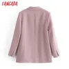 Tangada Vrouwen Roze Blazer Jas Vintage Gekleed Kraag Pocket Mode Vrouwelijke Casual Chic Tops 3H212 211019