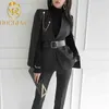 Mode koreanska byxa passar kvinnor formella Cape Blazer och Long Stripe Set Slim Ol 2 stycken 210506