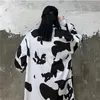 Autumn Coat Korean Version Harajuku Dark Cow Print Casual Wild Loose Long-sleeved Shirt Lapel Hip-hop Style L 210526