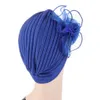 Feather Flowers Turban Bonnet for Women Muslim Turban Scarf Female Wrap Head Hat Islamic Headwear African India Cap Turbante