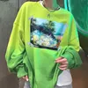 Automne coton Hoodies Small's Small Daisy Round Neck Neck Green Tie-Dye Oversize National Couple Lon 210526