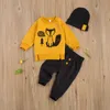Pudcoco Newborn Baby Boy Clothes Fox Printed Long Sleeves Round Collar Pullover Tops Long Pants Hat 3pcs Outfits Fashion Baby G1023