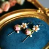 SINZRY Bijoux créatifs originaux faits à la main Perle naturelle Véritable fleur de rose Boucles d'oreilles pendantes pour femmes 210317
