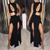 Women Dress Sexy Bandage Hollow Out Long Maxi Female High Waist Elegant Ladies Split Evening Party Clubwear Cocktail Clothing 210522