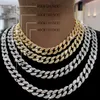 Hip Hop Bling Chains Jewelry Men Gold Silver Miami Cuban Rink Chain Rhinestones Iced Out Chain Stain