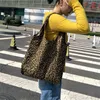 Shopping Bags Women Canvas Female Shoulder Environmental Storage Handbag Reusable Foldable Eco Grocery Leopard Print 220309