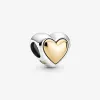 100% 925 Sterling Silver Domed Golden Heart Charm Fit Pandora Original European Charms Bracelet Fashion Jewelry Accessories