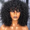 Loose Curly Wig with Bangs Peruvian Scalp Wigs 200 Density Natural Color For Women