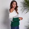 Damenpullover 2021 Internet Celebrity Hochkarätige Kontrastfarbe Großer gestreifter Off-Neck-Strickpullover Passende Kleidung