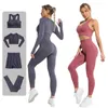 sportswear yoga set Tights top for seamless Sport outfit fitness gym shorts High waist Women bra tracksuit suit long sleeves 210813