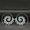 Hoop & Huggie 2022 Bohemia Flower Stainless Steel Stone India Earing For Women Silver Color Earrings Jewelry Aretes De Mujer E9205S04 Moni22