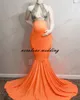 Sexy Robes De Bal Sirène Halter Cou Orange Paillettes Perles Enceinte Partie Porter Fille Africaine Formelle Robes De Soirée