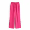 Za Pink Wide Leg Pantalon Femme Taille Haute Lâche Femme Été Y2K Baggy Costumes Casual Pantalon Streetwear 210925