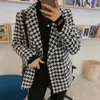 Warm Thick Houndstooth Women Woolen Coat Winter Korean Vintage Elegant Fashion Jacket Notched Collar Wool & Blend 210513