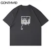 Oversized Tees Shirts Harajuku Króliki Zwierząt Print Tshirts Streetwear Hip Hop Fashion Cotton Casual Loose T-shirt Topy 210602