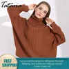 1Turtlenecktröja Kvinnor Vinter Tjock Långärmad Stickad Loose Turtleneck Oversize Pullover Kvinnor Jumers 210514