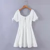 Sommer Mode Vintage Chic Weiß Baumwolle Aushöhlen Mini Kleid Frauen Süße Spitze V-ausschnitt Kleider Weibliche Vestidos 210508