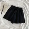 Sommar koreanska mode shorts kvinnor högvävda grundläggande sweatshorts bredben casual kvinna sysslor para 210519