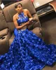 Afryki Royal Blue Mermaid Prom Dresses ze złotymi aplikacjami Sexy Halter 3D Rose Flower Suknie wieczorowe Formalna sukienka koktajlowa
