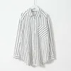 Spring Autumn Striped Women Shirt Tops Turn-down Collar Pocket Long Sleeve White Blouse Casual Loose Ladies 12574 210508