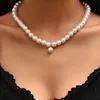 魅力的なシンプルな真珠のチェーンチョーカーネックレスビッグラウンド結婚式愛ペンダントネックレスファッションジュエリーイヤーアクセサリー