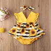 0-2Y Estate Neonato nato Neonate con scollo a V Pagliaccetto Fiore Tuta di pizzo Girasole Abbigliamento Costumi 210515