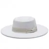 Sombreros fedora de invierno para hombres y mujeres, sombrero Fedora de Jazz de fieltro de lana de ala ancha de color sólido a la moda, gorra plana con lazo superior Unisex