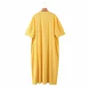 Sommar kvinnor lös klänning Kortärmad V-Neck Blommigryck Fashion Yellow Es Kvinnlig Elegant Street Vestidos 210513