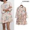 LVWOMN Dr2021 Women Printed Pleated Mini Dresses Female O neck Long Sleeve Loose Vintage DrFashion Summer Boho Vestidos X0529