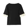 Chu Sau beaut Blogger Fashion Vintage Lace T-shirts Women Casual Chic Black Square Collar Summer Short Sleeve Cotton Tees 210508