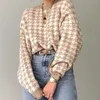 Women Fashion Oversized Jumper Houndstooth Knitted Sweater Vintage Long Sleeve Loose Female Pullovers Chic Tops Khaki G2114 210922