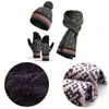 Unisex Winter 3pcs Pompom Beanie Hat Long Scarf Touch Screen Gloves Set Geometric Floral Jacquard Plush Lined Skull Cap