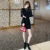 Kadın Örgü Elbise Kış Spirng Seksi Dantel Fener Uzun Kollu Dikiş İnce Vücut Mini Kazak Elbiseler Vestido De Mujer 210608