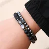 Brins Perlés Noir Pierre Perles Bracelet Cuivre Carré 2pcs / set Hommes Brassard Pulseira Hommes Bijoux Accesorios Hombre Bracelets Homme Bijoux