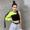 ROCKMORE NEON GREEN REFLIXIVE футболка Женщины футболки Harajuku Одно плечо от готического верхнего хип-хоп уличная одежда TEE Femme Fall 210720