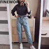 FINEWORDS Vintage Hohe Taille Jeans Lose Beiläufige Harem Boyfriend-Jeans Für Frauen Koreanische Plus Größe Harajuku Blau Denim Hosen 210322