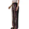 FANIECES Mode Brillant Femmes Sexy Club Rayé Pantalons de rue Pantalones Mujer Taille élastique Disco Pantalons longs 210520