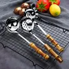 Łyżki Naturalne bambusowe drewniane uchwyt Kitchenware Metal Colander Steel łyżka Makaron Naczynia Kuchenne Naczynia Makaron Narzędzia