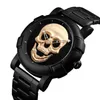 Cool Man Steampunk Skull Head Watch Uomo 3D Skeleton Inciso Oro Nero Messico Punk Rock Orologio con quadrante Orologi relogio masculino X0625