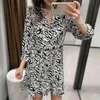 Summer Women Animal Pattern Print Lace Up Mini Shirt Dress Female Nine Quarter Sleeve Clothes Casual Lady Loose Vestido D7638 210430