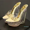 14 cm De Luxe À La Main En Cristal Chaussures Perlées Talon Compensé Sandales Claires Femmes Designer Mules De Mariée Chaussures De Mariage Venez Avec La Boîte 2022