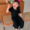어린이 의류 여름 소년 소녀 한국 얇은 스타일 솔리드 컬러 홈 서비스 정장 아기 티셔츠 + 7 포인트 바지 2 피스 210625