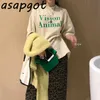 Camiseta coreana elegante con estampado de letras salvajes de otoño, camisetas holgadas gruesas de manga corta, falda de leopardo recta de cintura alta Vintage informal 210610