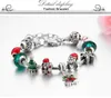 Jul Santa Bell Charm Armband Strands DIY Smycken Making Green Xmas Tree Silver Färglegering Kristall Bead Armband