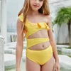 Ruffle Girls Badkläder 2 ~ 13 år Barn Gul Baddräkt One Piece Baddräkt Badkläder Kid Beach Wear Toddler Teen Monokini