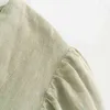 夏の女性のティアードフリルスプライシングリネンミニドレス女性vネックパフスリーブ服カジュアルな女性ルーズヴェステドD7727 210430