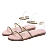 Ademende sandalen vrouwen platte enkelriem pailletten schoenen dames buckle strand plus maat 37-42#0420